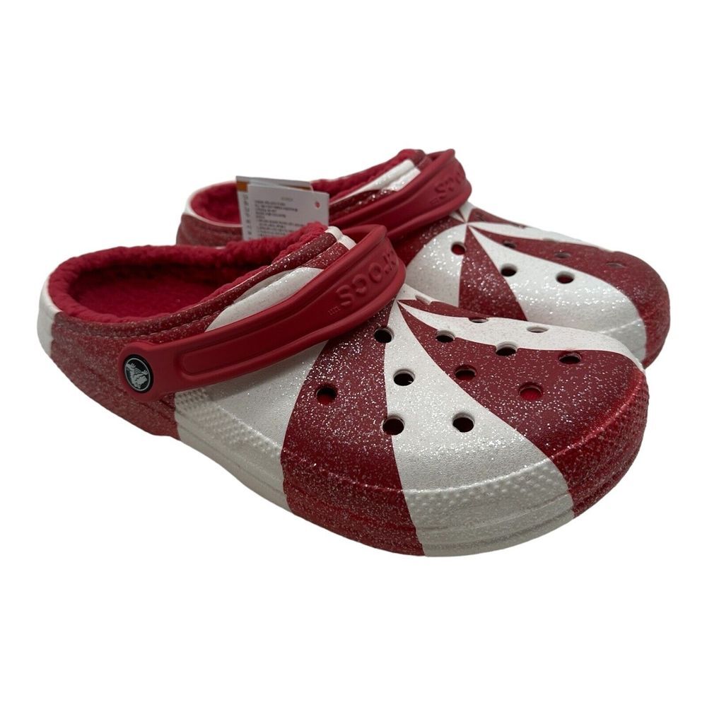 NWT Crocs Classic Lined Holiday Christmas Candy Cane Clogs‎ Shoes Size M 12